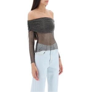 SELF-PORTRAIT  Off-The-Shoulder Rhinestone-Embellished Top